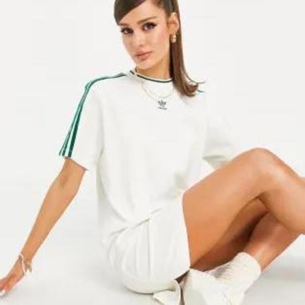 adidas Originals 'Tennis Luxe' logo t-shirt dress in off white
